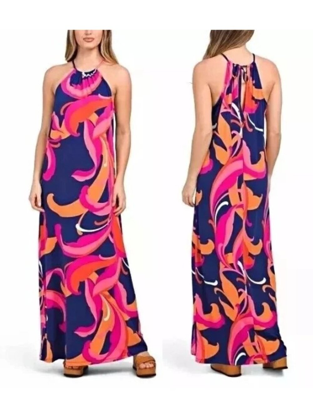 Trina Turk Halter Maxi Dress with Abstract Print Small New with Tag